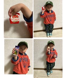 うさこのスウィーツ同盟会 | 撮影のお供😋後でコーデとカラーリンクと気づく😆❤️💚上: 福島お土産の赤べこのお城シフォンケーキ、下:オーストラリア🇦🇺お土産Freddo MILKY TOP🥛🐸(その他)