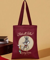 SHEIN | 定価:633円 LOONEY TUNES X SHEIN カートゥーン&文字プリントの折りたたみキャンバストートバッグ カラー:バーガンディ🍷(トートバッグ)