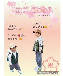 tiin君お祝いコラ画㊗️🎂✨ | Happy 6th birthday, tiin kun!!! tiin君と言えばスヌーピーのイメージだけどミッキーも可愛い♡リュックの白肩紐がtiinくんのベストとリンク🔗💡(ラッピングキット)