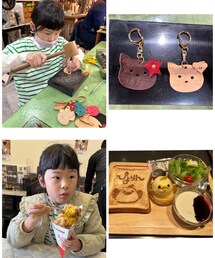 👧🏻とデート👩👧💕 | 右下:スウィーツ同盟会🍮 ぴよりんの🍮付き 食べるの可哀想だけど美味しくいただきました😋 3/17ランチ🍽 上段:キーホルダー作り🐱 左😸👩🏾🦰作、右🐱👧🏻作 左下:チョアチキンさんのNo3人気のハニーマスタードチキン🐔(ラッピングキット)