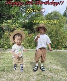 ゆと君昨年4歳お祝いコラ画㊗️✨ | レンレン同じカンカン帽とショーパン😆2人共成長したねぇ🥺💕(ポスター/アート)