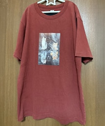 UNIQLO U リメイクT | ちゃんまつさん作リメイクT  UNIQLO U Lサイズ 🐈↔🐅転写シートとバックにレザーのワンポイント👀💡 (Tシャツ/カットソー)