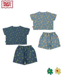 赤ちゃん本舗 | 後ろ側💙 抜染デニムＴシャツ、ショートパンツ ＰＣＨＹ×mahochan ブルー(セットアップ)