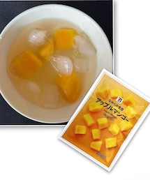 うさこのスウィーツ同盟会🥭🧊 | 氷タンフル🥭🧊 セブンでついでに購入した冷凍アップマンゴーでリンリンが作ってた。水入れすぎだと思うけどパリパリして美味しかった😋(ラッピングキット)