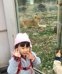 4歳🤚👧🏻🦁と | 4歳の誕生日後すぐだったので、4歳ポーズ💡この頃はGAP、H&Mにハマってました💡(ラッピングキット)