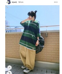 お手本コーデのかにちゃん♡ | レイヤードの白タンクトップチラり美しい😍✨かにちゃんのダボダボストリート大好き🫶(ラッピングキット)