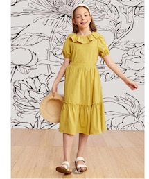 SHEIN | パフスリーブ ﾌﾘﾙﾄﾘﾑ ﾏｽﾀｰﾄﾞｲｴﾛｰ8YRS 800円(セットアップ)