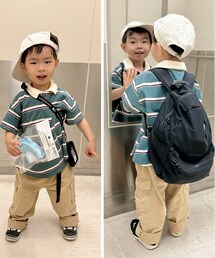 元コーデ&撮り直しコーデ | 左:ノースウォレットポーチ&VANS👟の元コーデ 右:撮り直しの🎒&エアリフトver. お兄さんの影響で帰りに水鉄砲🦈🔫買わされた😆(その他)
