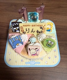 31アイス🎂 | お皿に敷くの忘れてた😅リンリンが選んだアイスケーキ🎂あっという間になくなった😆もう1個🎂イケそうだったわ😅(ラッピングキット)