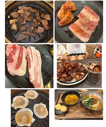 旦那さんBDお祝い焼肉食べ放題🥩🔥 | 先週末にお祝い😋特選コースにして右上の松阪牛も食べ放題𓌉𓇋 🥩子供達ライチにハマりライチの山😆右下:私の〆 冷麺とユッケジャンスープ🔥シューアイスは子供達にあげて私はコーヒーゼリーソフト食べた😋もっと食べたかったけど満腹😅強靭な胃袋が欲しい😝👉👈(ラッピングキット)