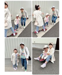 白アウターリベンジ🔥😅 | 右下の👧🏻👦🏻以外旦那さん撮影📸また見切れてるわ😅大窓載せれず💦コンバース予定が👧🏻が💜瞬足選んだので👩‍👦はNB👟に😆(その他)