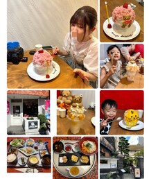 うさこのスウィーツ同盟会🧸🐯🍧 | ランチ後オシャレなかき氷屋さんへ🍧サプライズ🍧でBD祝い💕 私桃と桃ゼリーのかき氷めっちゃ美味しかった😋ランチは行きつけの名古屋コーチンのお店へ😋(ラッピングキット)