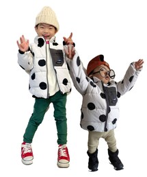 去年のえいちゃん&レンレン | みーたん作コラ画♡ 昨年🎄🎁にオソロドットブルゾンいただいてコーディネート 2人ともまだ幼さある🥹ブルゾンもまだ大きかった🥺(ポスター/アート)