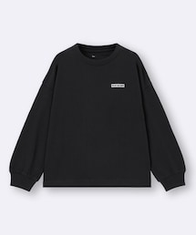 GU | KIDS〔男女兼用〕コットンワンポイン トT［長袖］ カラー： 09 BLACK 120cm(Tシャツ/カットソー)