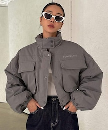 SHEIN | DAZY レタープリント フラップ付きポケット ドロップショルダーコート 冬アウター ID sw2303033073303804(ブルゾン)