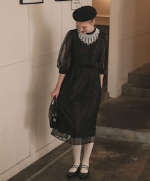 BONLECILL noir | ベロア切り替え総レースペンシルドレス(ワンピース)