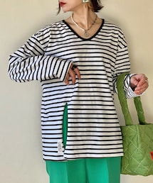 KIR. | Vネック フロントスリット ロングTシャツ(Tシャツ/カットソー)