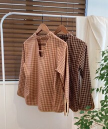 Luster | band collar checked shirt / Luster ラスター(シャツ/ブラウス)