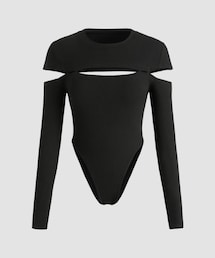 Cider | ネックラインソリッドカットアウトロングスリーブトップス(Tシャツ/カットソー)