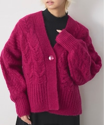 ：misako | モヘア混ケーブル柄BIGニットカーディガン / ベリーピンク(カーディガン/ボレロ)