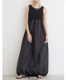 ：misako | リブニット×バルーンタフタ ドッキングドレス / ブラック  (ワンピース)