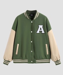 Cider | Tweed Contrasting Collar Button Up Oversized Jacket (スタジャン)