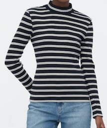 UNIQLO | リブボーダーハイネックT / S / ¥990(Tシャツ/カットソー)