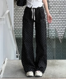 YOLO | ドット柄レースアップワイドデニムパンツ BB0204(デニムパンツ)