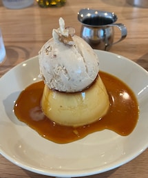 固めのプリンにアイス乗せ🍮✨ | 食器