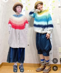 だるちゃんと虹色ニットコラボ🌈 | だるちゃんのはロングカーディガンタイプ🌈私のはショートニットタイプ🌈(ニット/セーター)