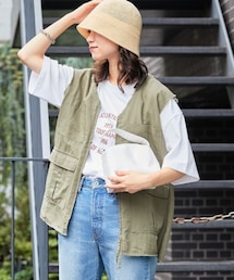 CIAOPANIC TYPY | 微光沢リネンミリタリーZIPベスト(ベスト)