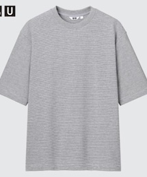 UNIQLO | AIRism棉質寬版條紋圓領T恤(五分袖）/ 00 /size (L)(Tシャツ/カットソー)