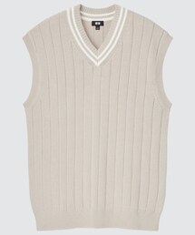 UNIQLO | ウォッシャブルオーバーサイズVネックベスト　L ベージュ(ベスト)