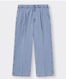 GU | デニムバギースラックス　M ブルー(デニムパンツ)