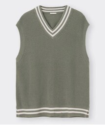 GU | ウォッシュドリラックスフィットニットベスト　グリーン　L グリーン(ベスト)