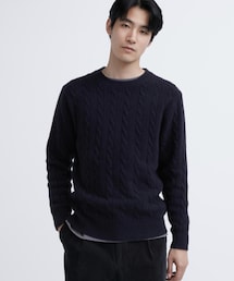 UNIQLO | スフレヤーンケーブルクルーネックセーター（長袖）(ニット/セーター)