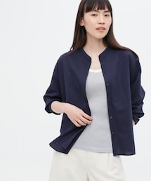 UNIQLO | リネンブレンドバンドカラーシャツ（7分袖）(シャツ/ブラウス)