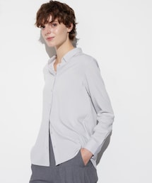 UNIQLO | レーヨンブラウス（長袖）　LIGHT GRAY Mサイズ(シャツ/ブラウス)