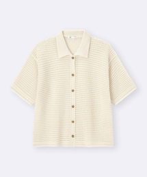 GU | 透かし編みニットシャツ(半袖) Mサイズ(トップス)
