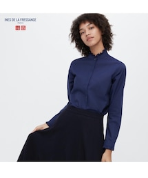 UNIQLO | コットンフリルシャツ（長袖）Mサイズ(シャツ/ブラウス)