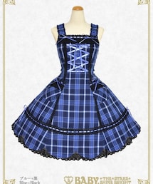 BABY,THE STARS SHINE BRIGHT | 裾スカラップタータンチェックジャンパースカート ブルー×黒 20260703_tartan-check(ジャンパースカート)
