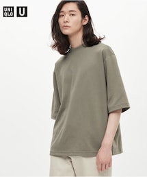 UNIQLO |  エアリズムコットンオーバーサイズモックネックT（5分袖）(Tシャツ/カットソー)