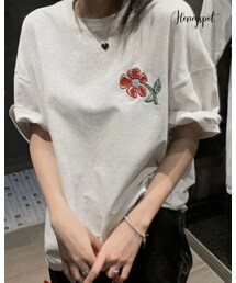 SHEIN | Honeyspot 花刺繍 ドロップショルダー オーバーサイズシャツ(Tシャツ/カットソー)