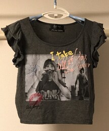 ISBIT | フリル袖プリントTシャツ　isbit イズビット(Tシャツ/カットソー)