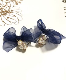 不明 | ビジューオーガンジーリボンピアス(ピアス（両耳用）)