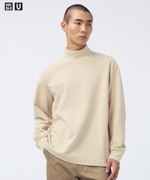 UNIQLO | ブラッシュドモックネックTシャツ BEIGE XL(Tシャツ/カットソー)