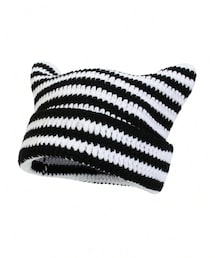 SHEIN | キッズ用子猫耳ボーダーニット帽 (8-12y)￥548(ニットキャップ/ビーニー)