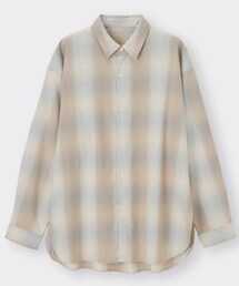 GU | スリットロングシャツ［長袖］［チェック］NT＋E(シャツ/ブラウス)
