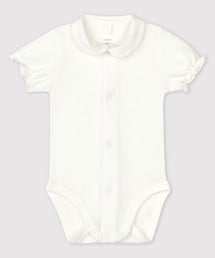 PETIT BATEAU | 半袖丸襟シャツボディースーツ(ロンパース)