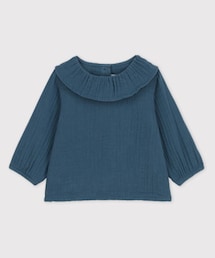 PETIT BATEAU | ダブルガーゼ長袖ブラウス ディープティールグリーン(シャツ/ブラウス)